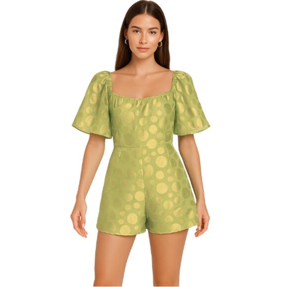 Lovers + Friends Regina Polka Dot Romper in Green Apple –...